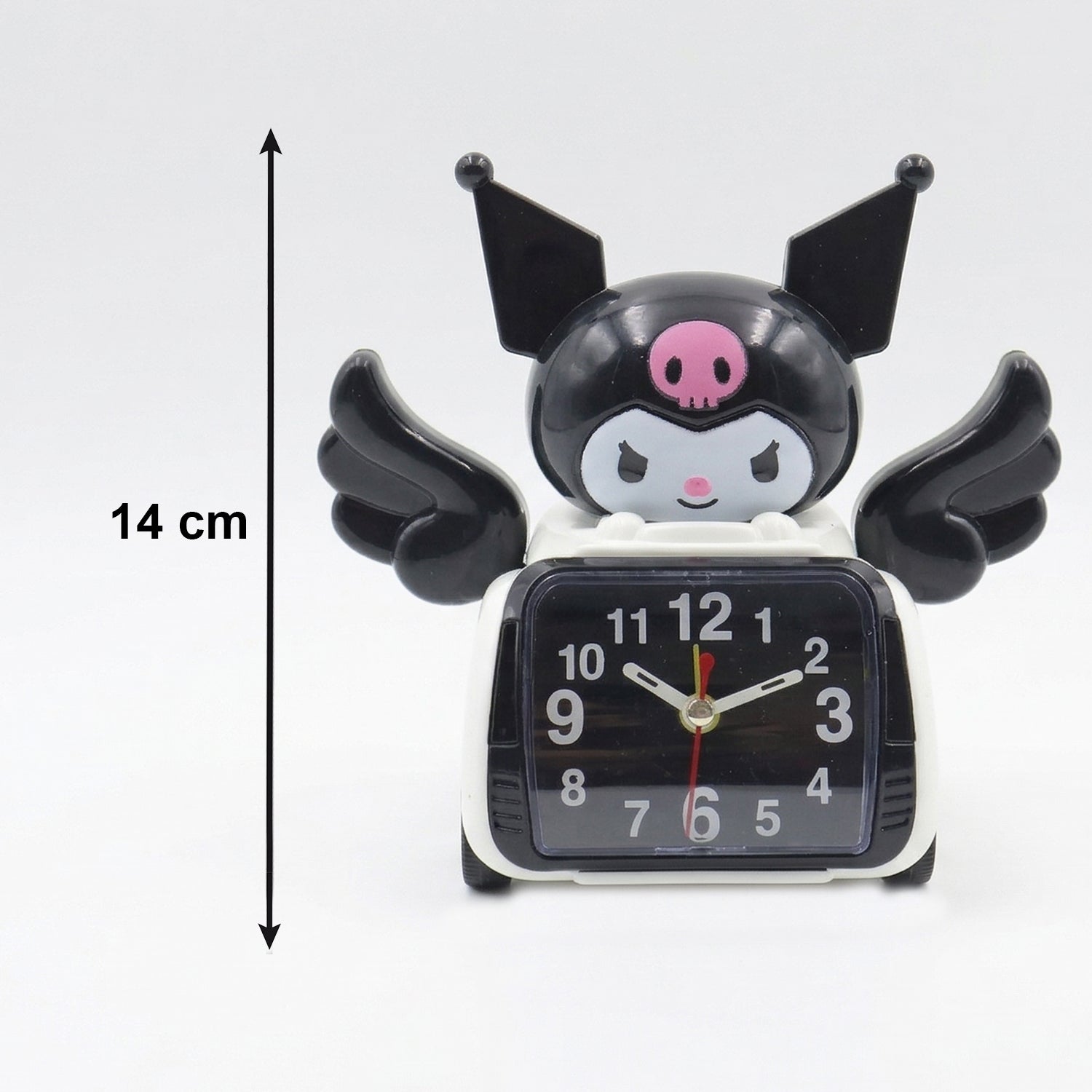 Wukusy cute cartoon character car style table alarm clock with colorful design and analog display on a wooden surface.