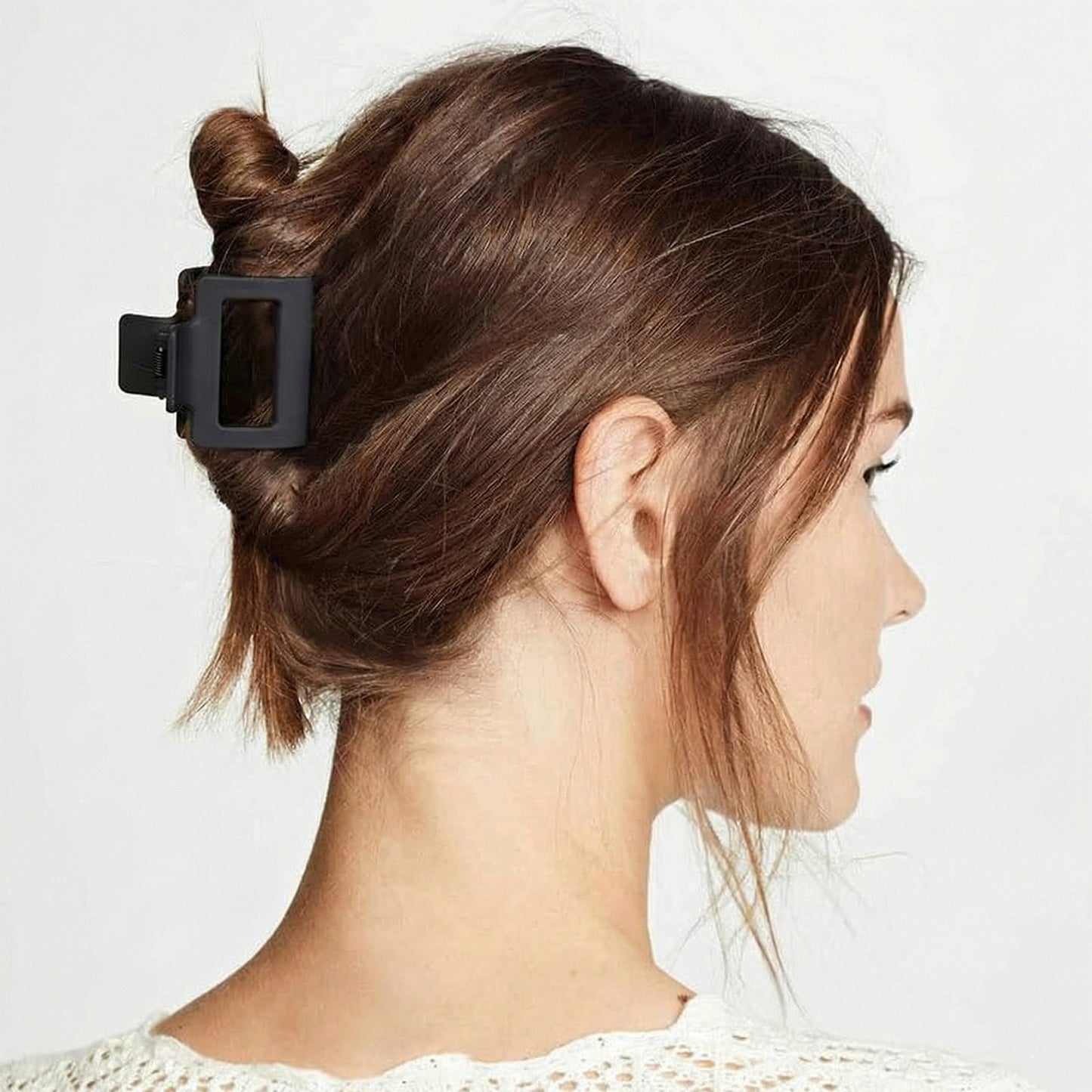 Wukusy premium matte finish strong hold hair claw clip in black, showcasing its sturdy design and secure grip.