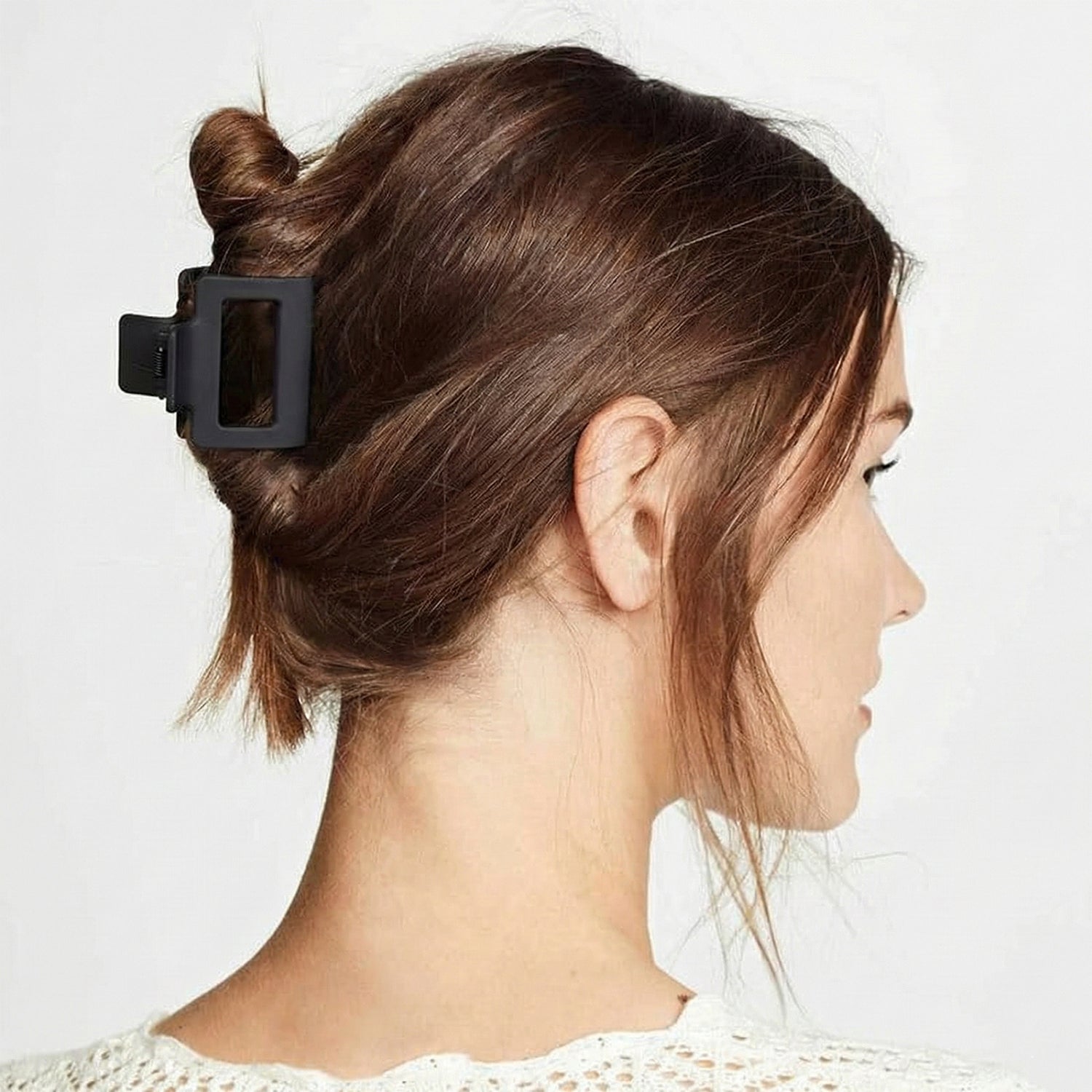 Wukusy premium matte finish strong hold hair claw clip in black, showcasing its sturdy design and secure grip.