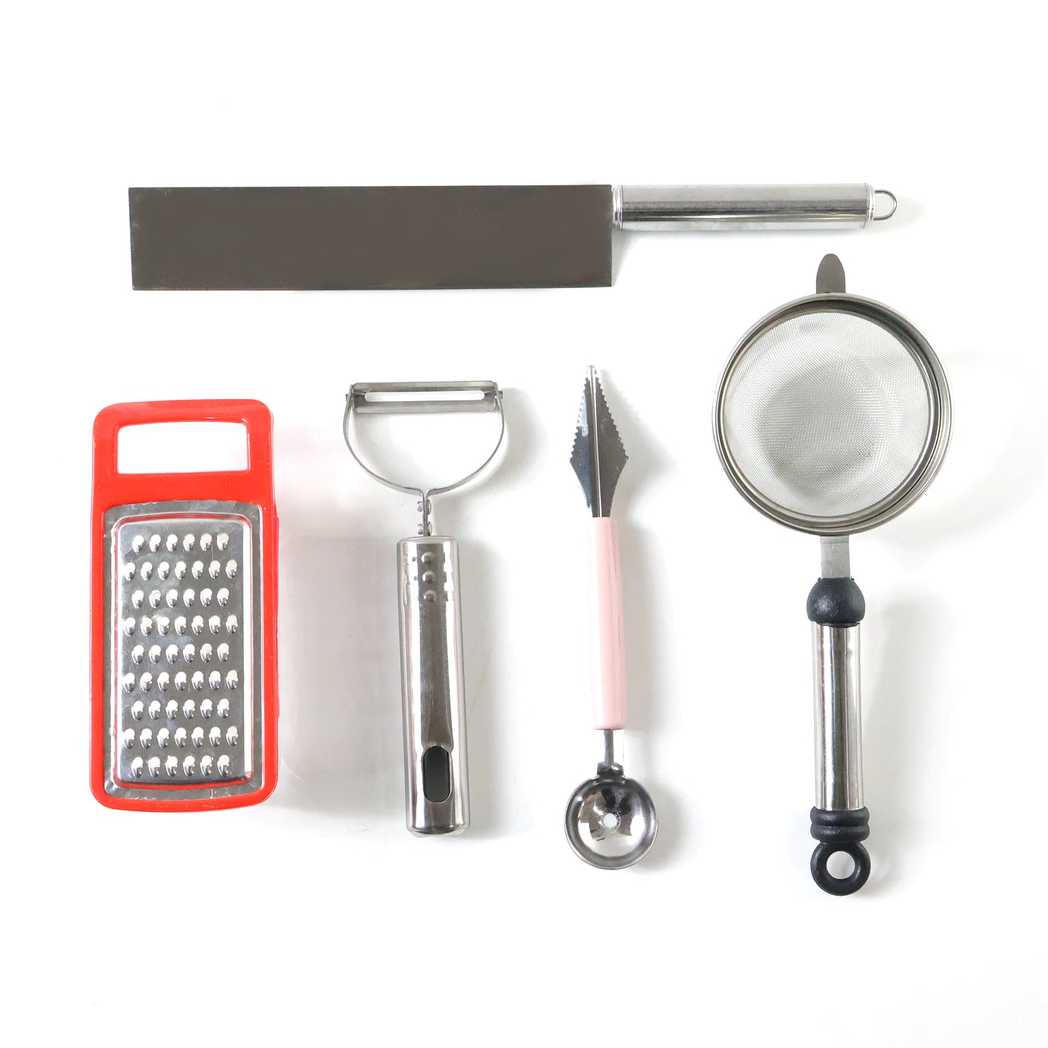 Wukusy 5-in-1 multipurpose kitchen tool set with various utensils for cooking, slicing, and serving in a compact storage case.