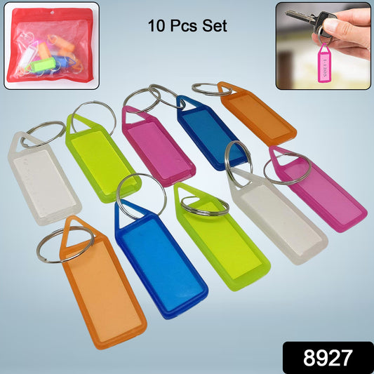 Wukusy 10-piece office keychain tags with decorative labels attached to keys for easy identification and stylish organization.