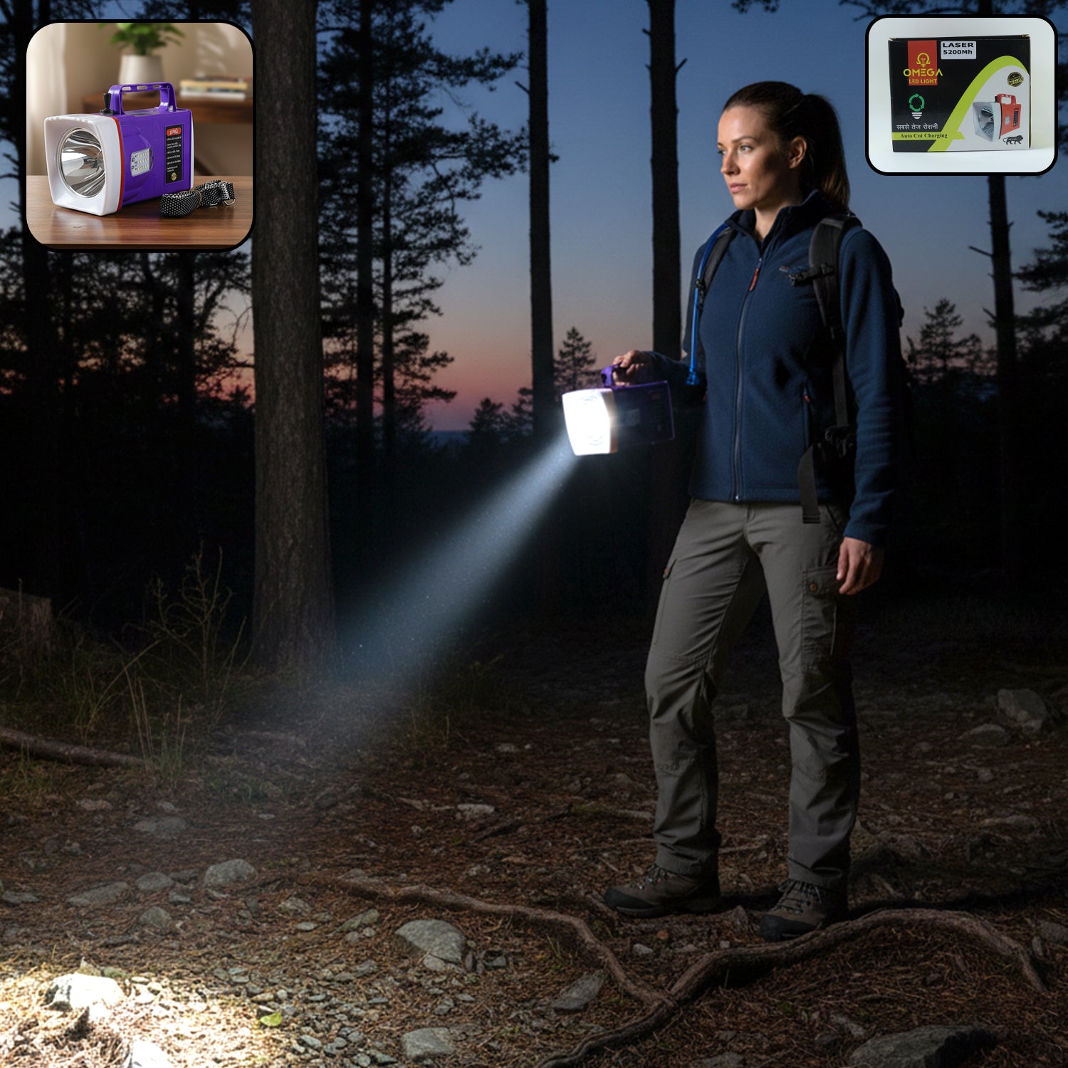 Wukusy Omega rechargeable LED laser torch light with 5200mAh battery, compact handheld flashlight with adjustable beam.