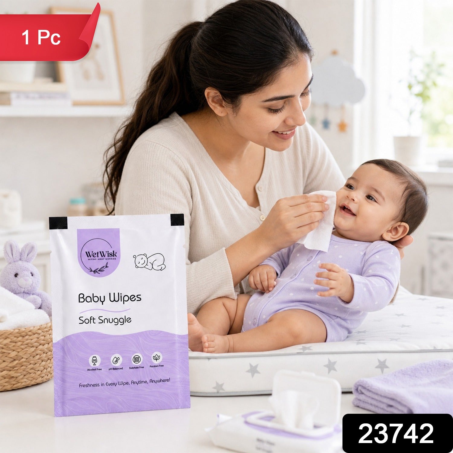 Wukusy Soft Snuggles baby wet wipes for gentle cleansing, showing a pack of soft, baby-friendly wipes suitable for babies and kids