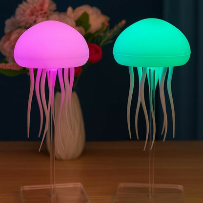 Wukusy Warm Jellyfish Night Light Lamp emitting soft ambient glow, ideal for home decor and creating a cozy atmosphere.