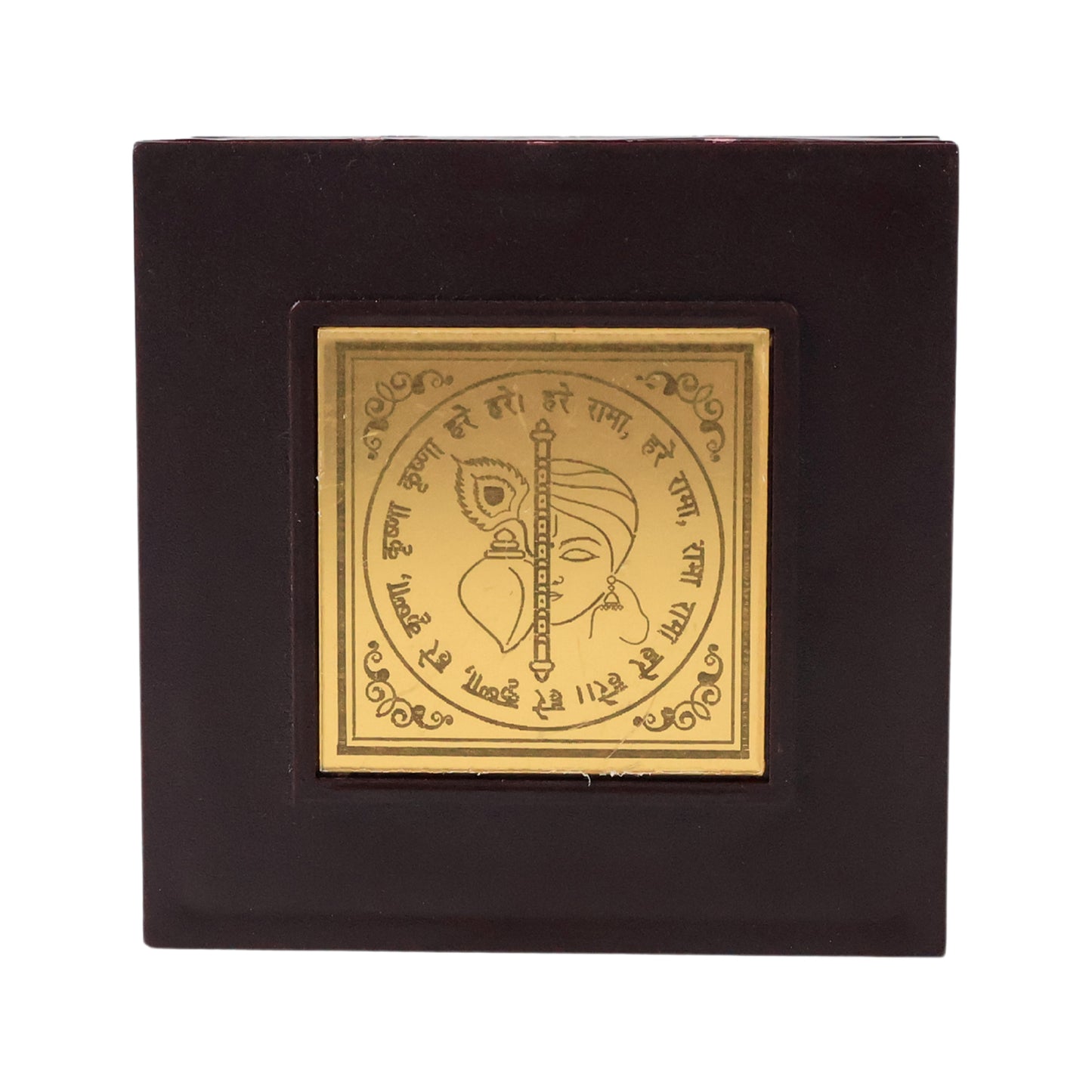 Golden Charan Paduka in wooden box, a spiritual gift and home decor accessory by Wukusy, featuring traditional design and craftsmanship.