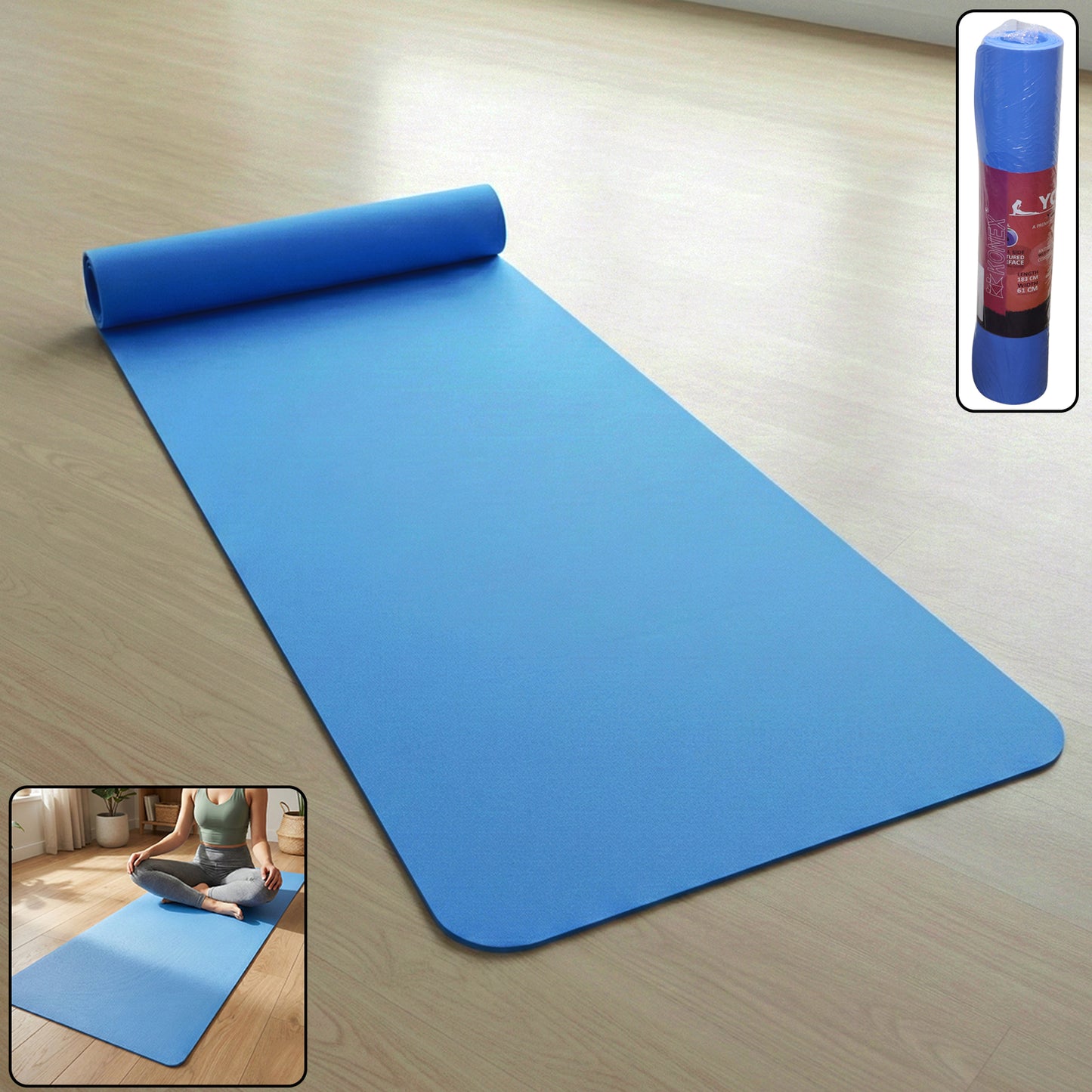 Wukusy premium non-slip yoga mat for home gym, showing textured surface and 1-piece design on a light background.