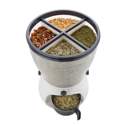 Wukusy 4-in-1 rice dispenser and grain storage container for kitchen use, featuring multiple compartments for cereal and grain storage.