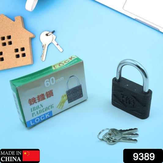 Wukusy black iron padlock with brass core, waterproof and anti-rust, 75mm x 60mm x 32mm, designed for outdoor gates and door security.