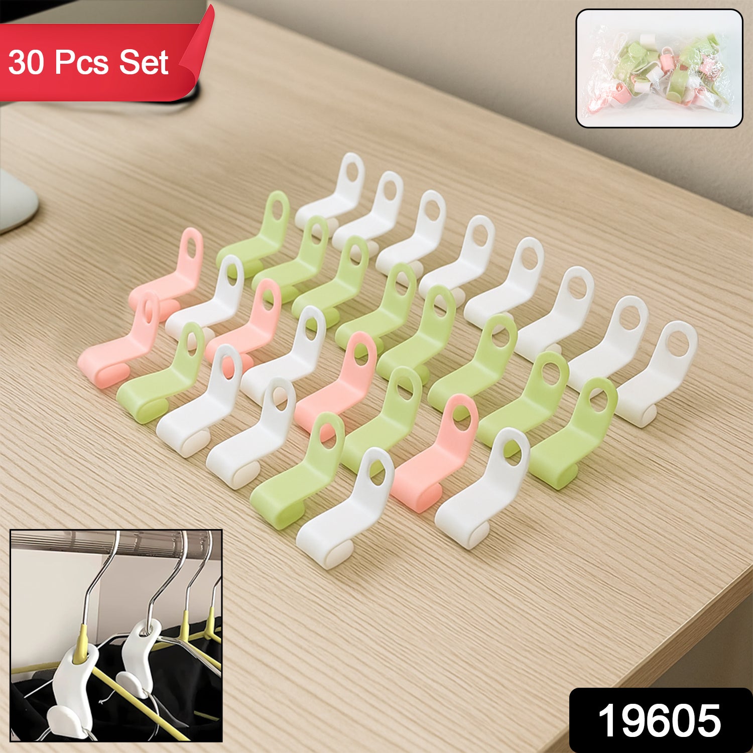 Set of 30 multi-color Wukusy hanger connector hooks for home improvement, shown in various colors and sizes.