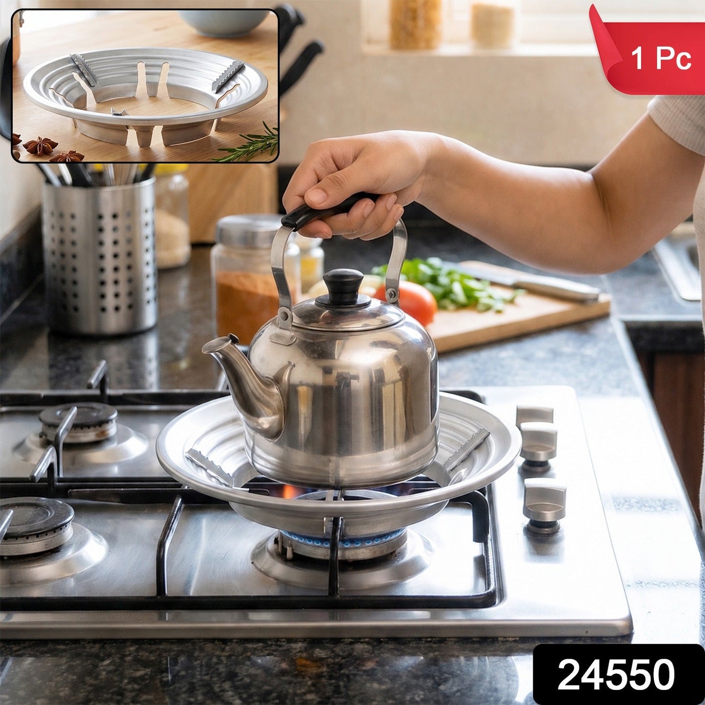 Wukusy stainless steel gas stove burner stand with wok support ring and trivet for safe, stable cooking.