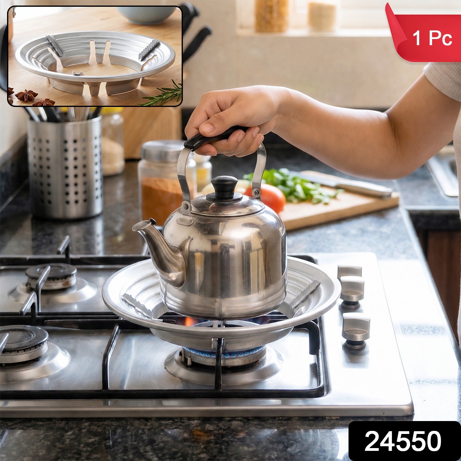 Wukusy stainless steel gas stove burner stand with wok support ring and trivet for safe, stable cooking.