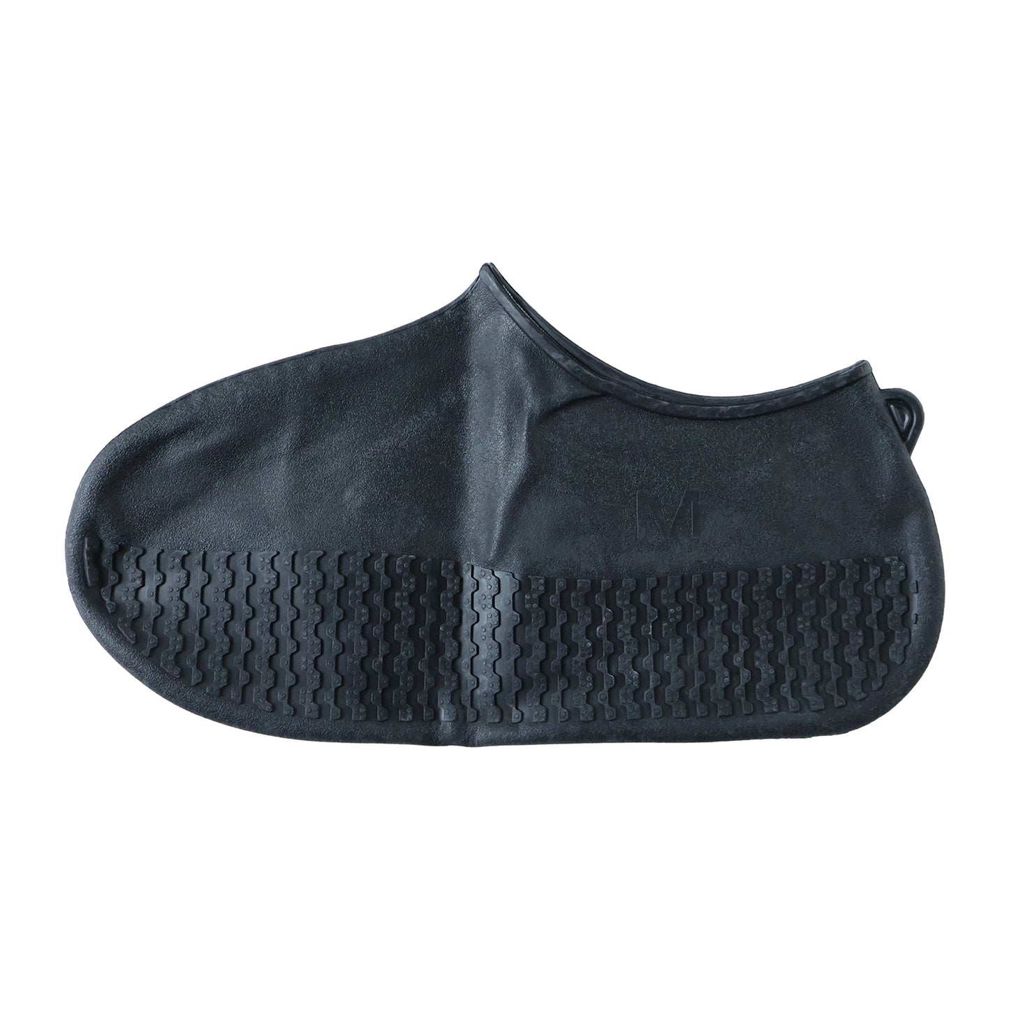 Pair of black waterproof silicone shoe covers by Wukusy, medium size, shown on a shoes in a natural outdoor setting