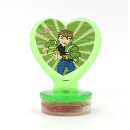 Set of six multicolor cartoon character heart-shaped stamps by Wukusy, ideal for kids’ motivation and classroom rewards.