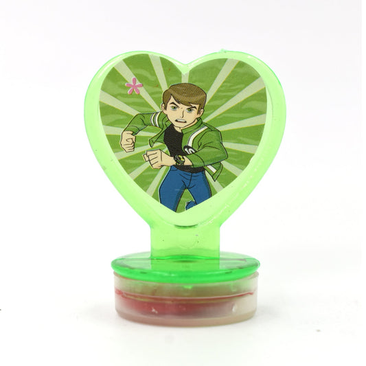 Set of six multicolor cartoon character heart-shaped stamps by Wukusy, ideal for kids’ motivation and classroom rewards.