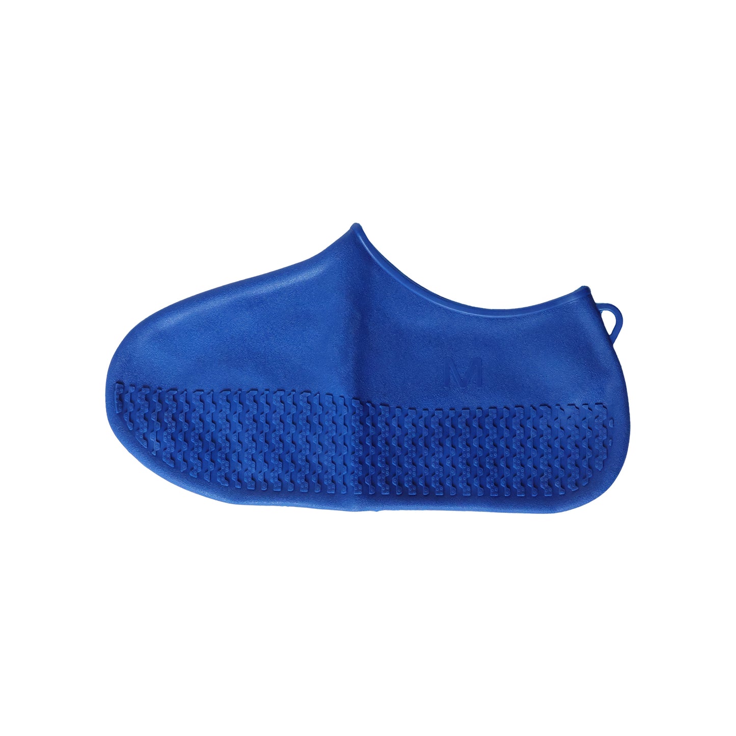Blue waterproof silicone shoe cover by Wukusy, medium size, shown in a pair on a clean surface.