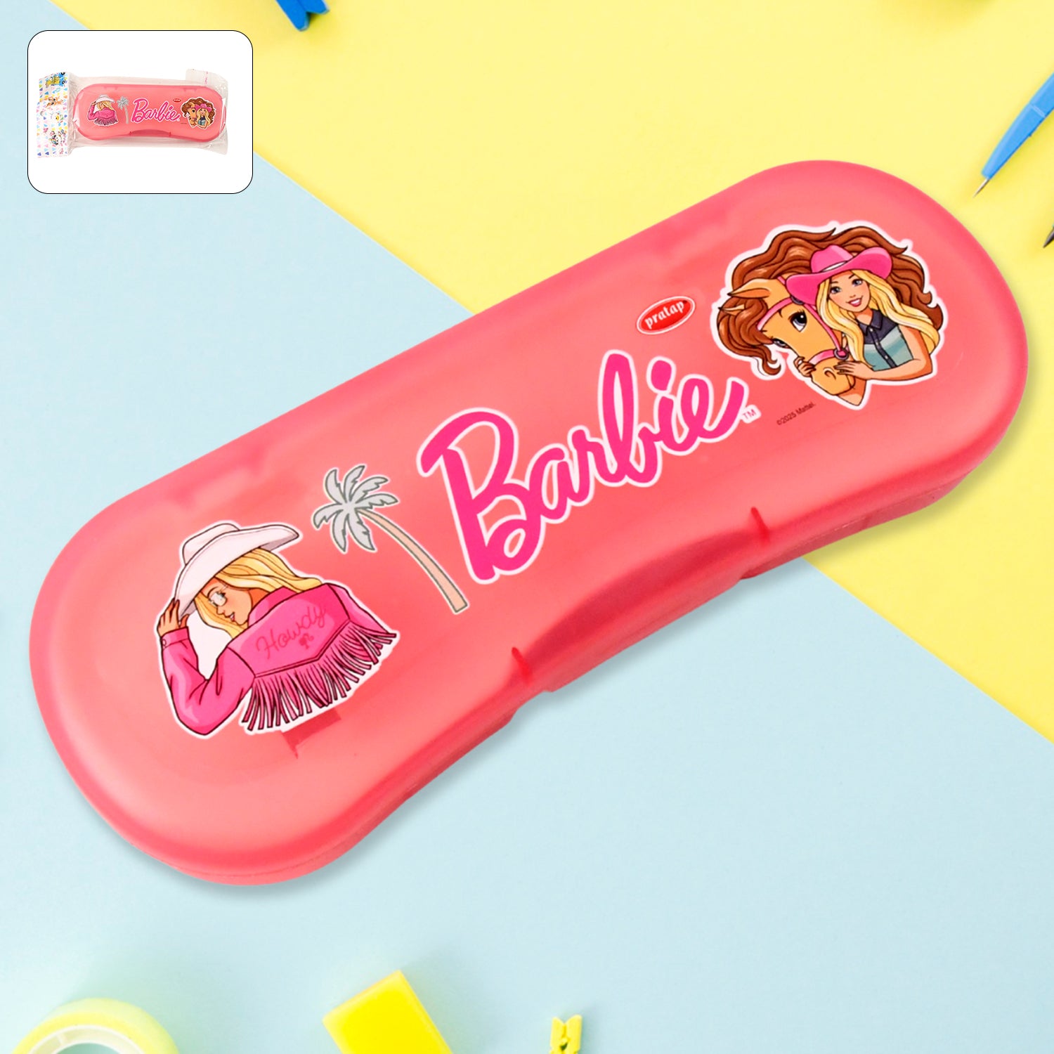 Colorful cartoon printed plastic compass box for kids, featuring playful designs, ideal for school office supplies.