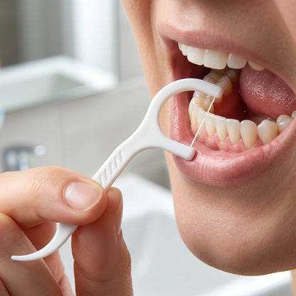 Wukusy 2-in-1 dental floss sticks set with box, featuring teeth cleaning flosser sticks for oral hygiene and gum care.
