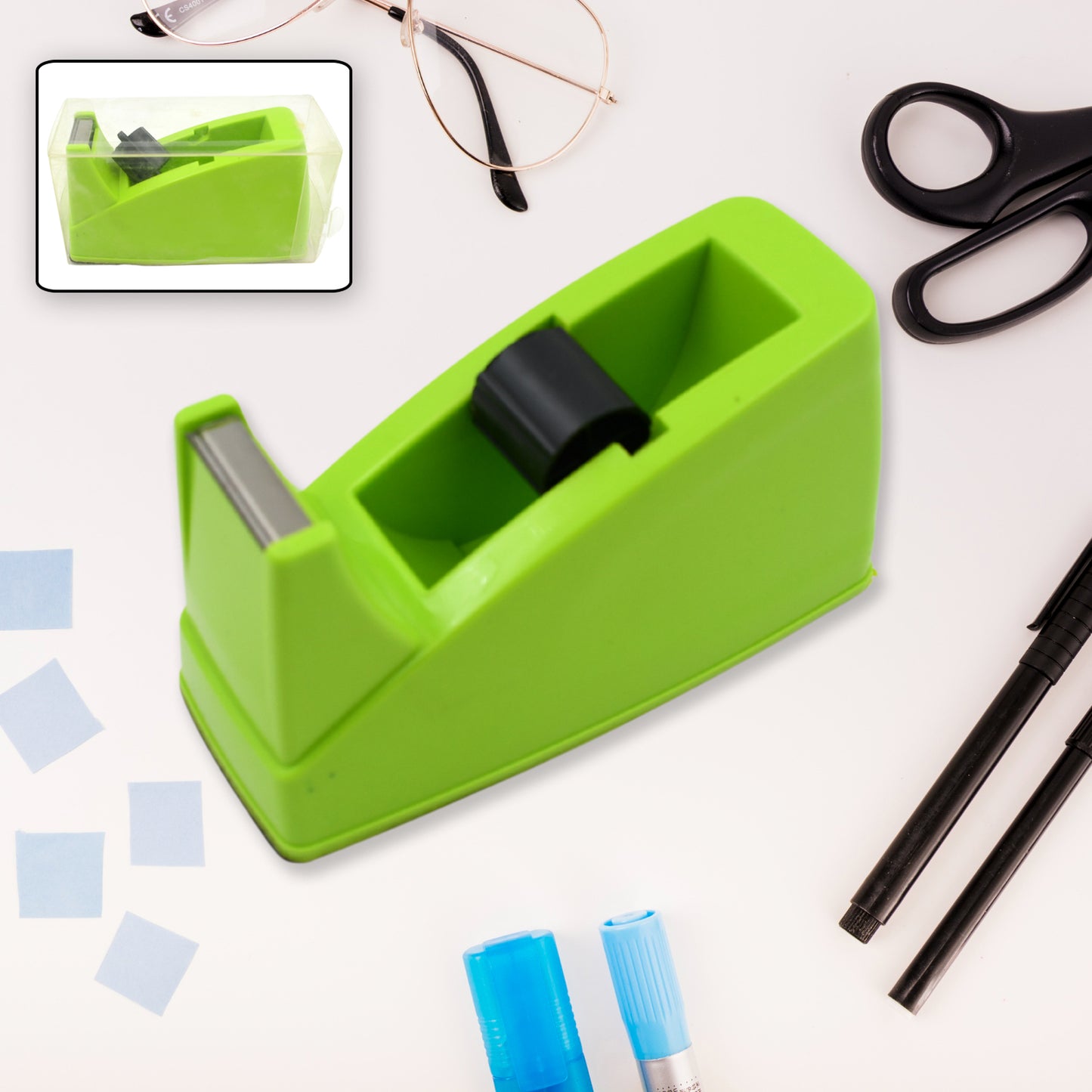 Wukusy plastic tape dispenser cutter for home office use, with a black and gray design for easy tape cutting and packaging.