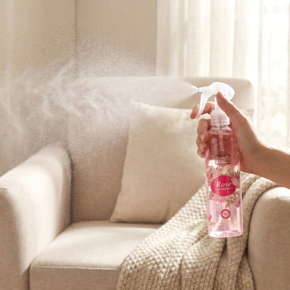 Wukusy Rose Fragrance Air Freshener Spray for home use, 250 ml, featuring a floral rose scent in a sleek spray bottle