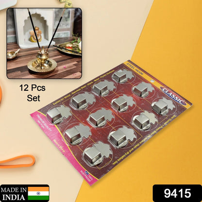 Wukusy stainless steel wall-mounted Agarbatti stand with 3 holder slots, self-adhesive, pack of 12 wall hooks for home improvement.