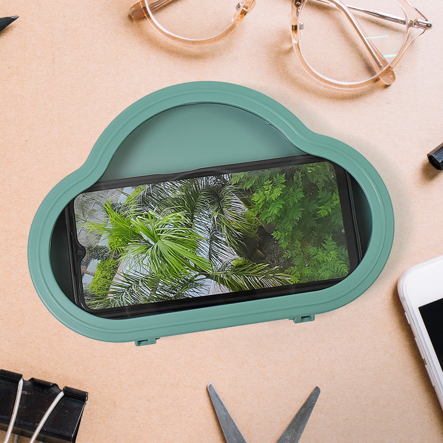 Green waterproof smartphone stand case by Wukusy, designed to hold and protect your phone in various environments.