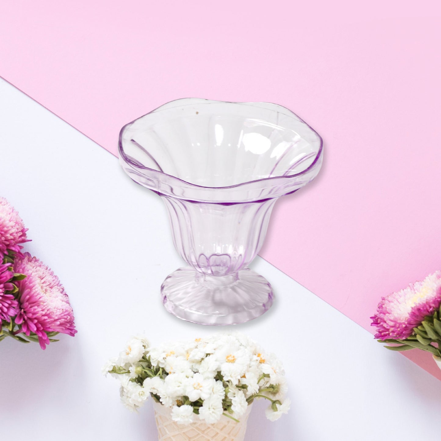 Set of six Wukusy crystal plastic ice-cream bowls, versatile serving cups for desserts, snacks, fruits, or dips in home and kitchen.