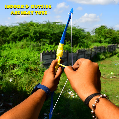 Wukusy plastic archery bow and arrow toy set with three arrows, a target board, and a plastic knife for kids' play.