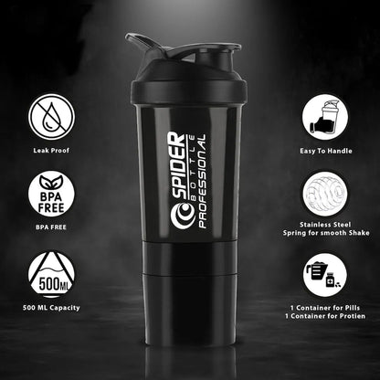 Wukusy 500ml multipurpose protein shaker bottle with leak-proof lid and mixing grid for smoothies and supplements