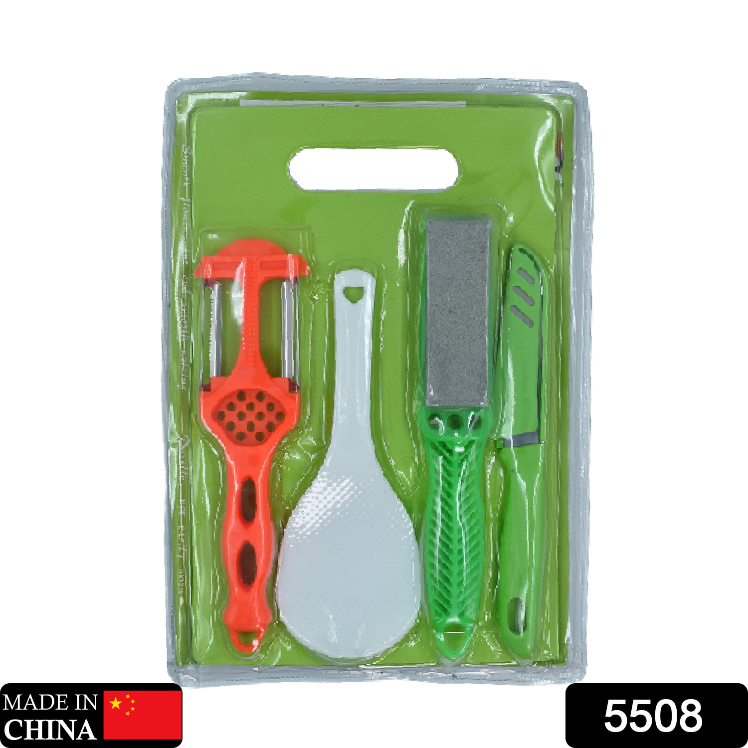 Wukusy plastic chopping board with knife, scissors, and wine-stainless steel kitchen tools for cutting vegetables and food prep.
