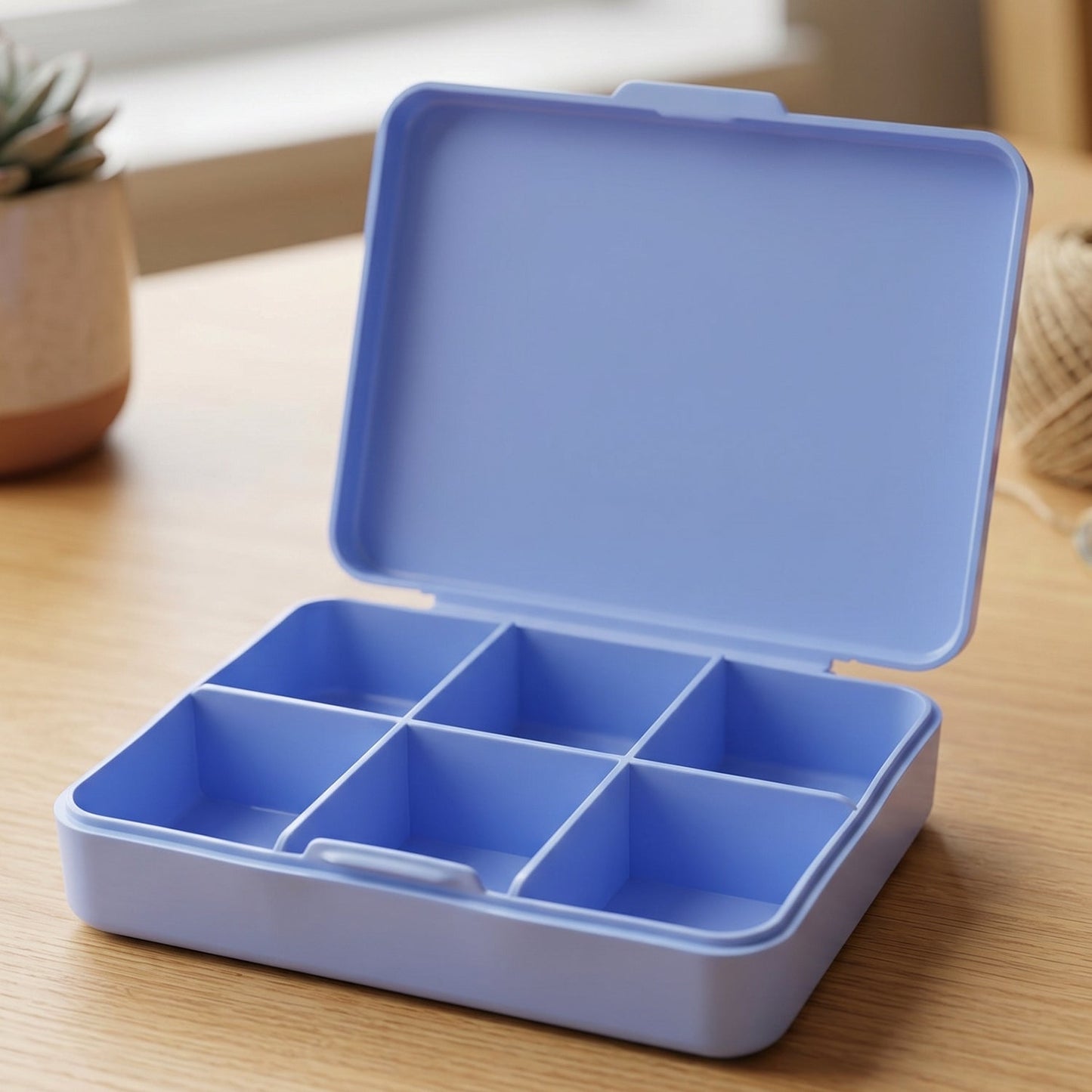 Wukusy 6-compartment plastic pill organizer box with portable design and secure lids for medication storage.