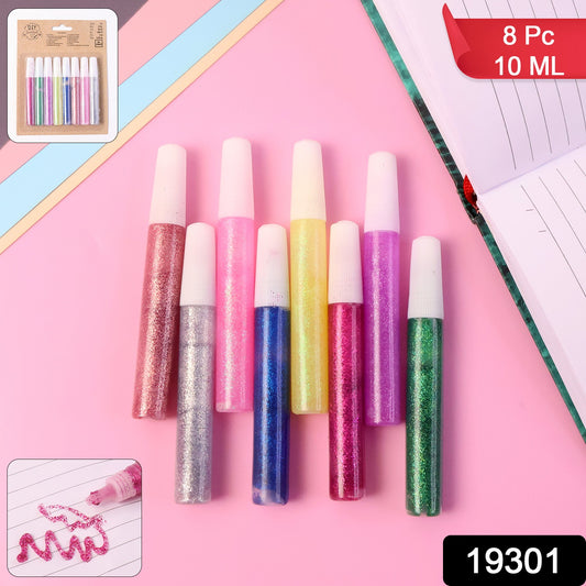 Wukusy DIY multicolor glitter craft glue pens set with 8 colorful 10ml glue pens for arts and office projects.