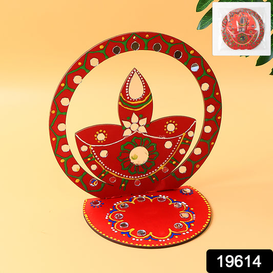 Handcrafted wooden decorative diya stand from Wukusy, designed for home decor and festive lighting.
