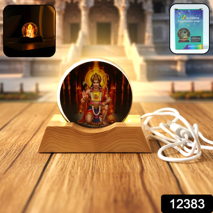 Wukusy 3D Hanuman Ji acrylic LED night lamp with intricate design, illuminated display, and modern night lighting decor.