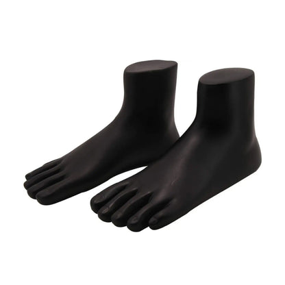 Pair of black foot mannequin display stands by Wukusy, showcasing realistic foot forms for retail or photography displays.