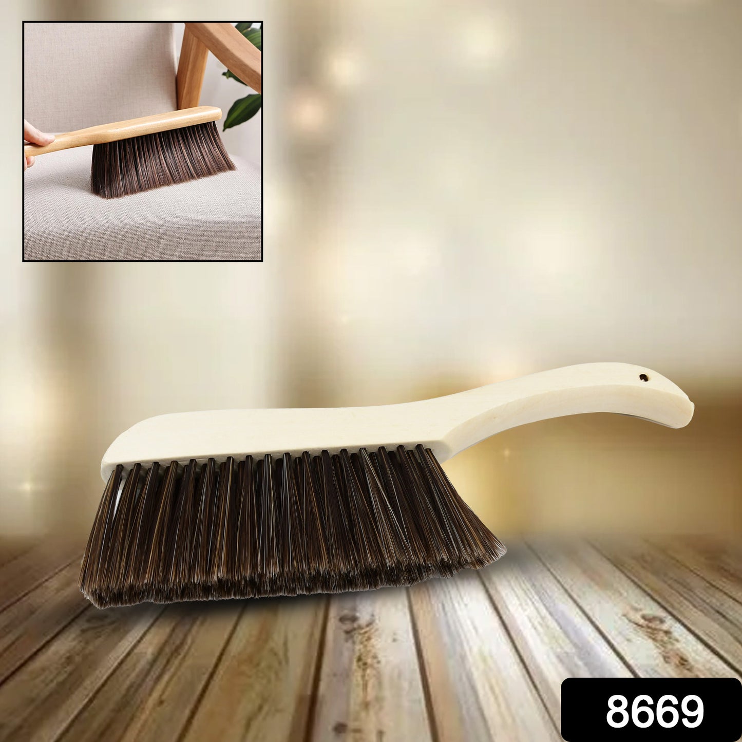 Wukusy dust cleaning brush with wooden handle and synthetic bristles for effective dust removal from surfaces.