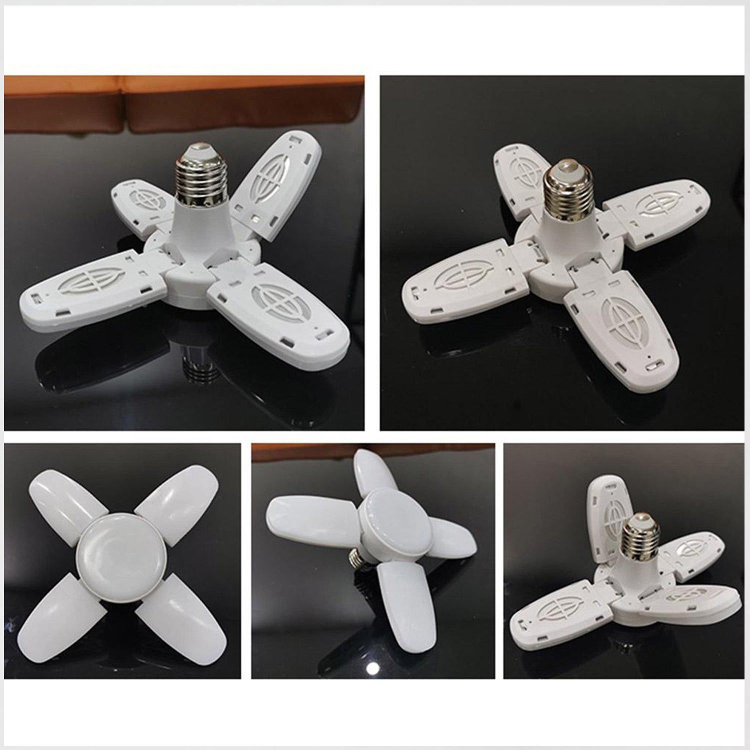 Wukusy 6179 Fan Blade LED Bulb 28V foldable fan bulb for home decor, showcasing a sleek, foldable LED fan blade design.