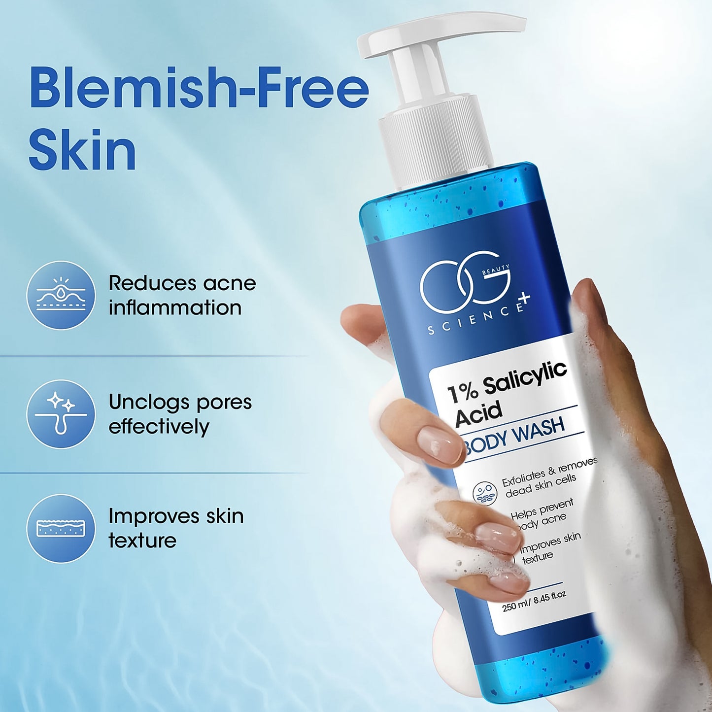 Wukusy OG Beauty Science Salicylic Acid Body Wash in 250ml bottle, designed for clear, refreshed skin.