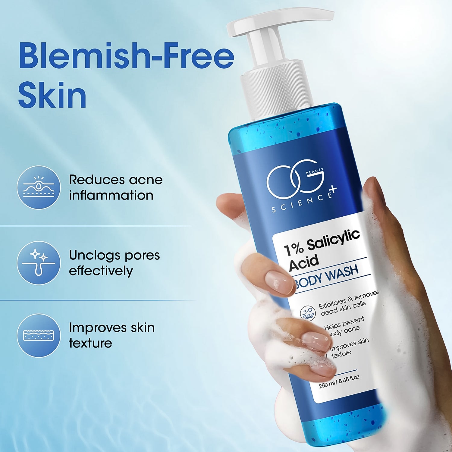 Wukusy OG Beauty Science Salicylic Acid Body Wash in 250ml bottle, designed for clear, refreshed skin.
