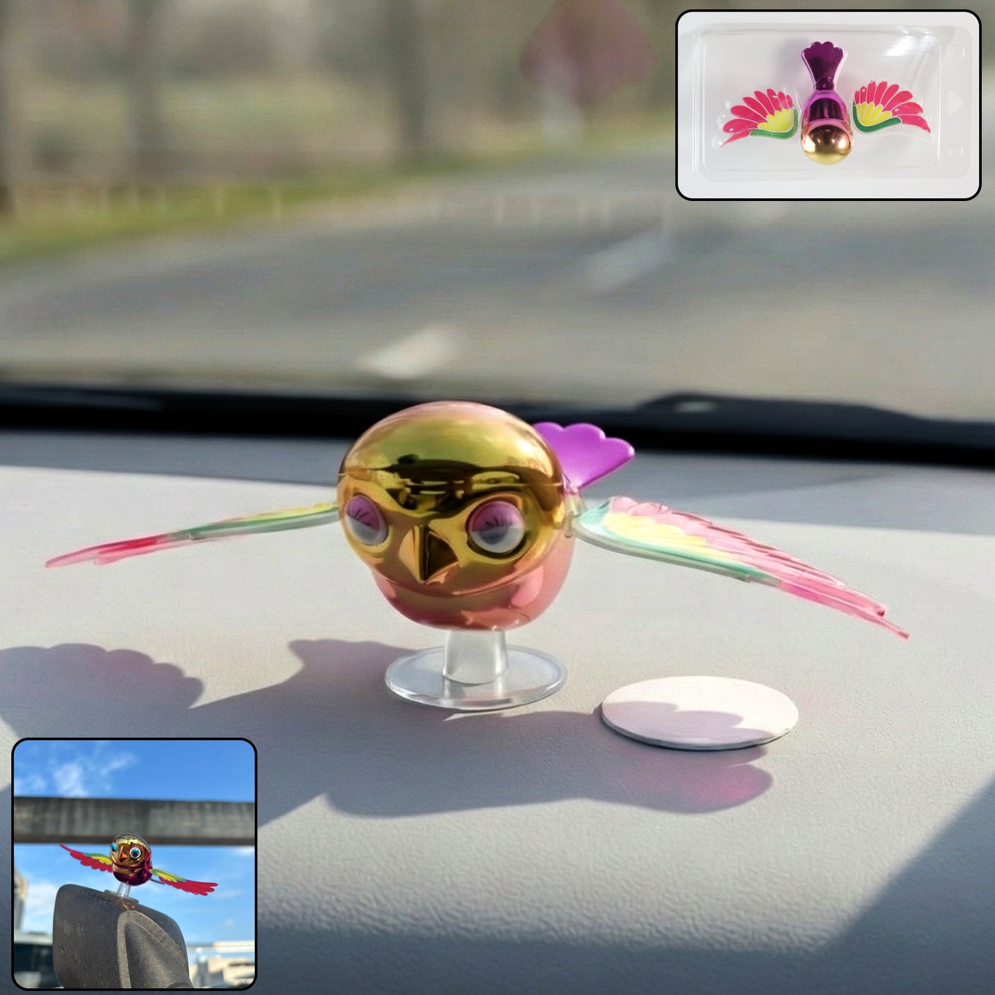 Wukusy wind flying bird dashboard decoration featuring a metallic bird figure perched on a sleek base.