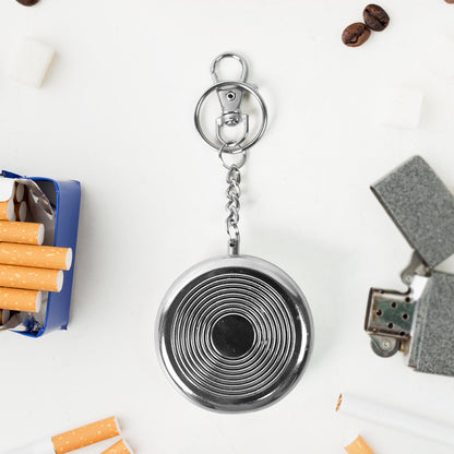 Wukusy mini pocket ashtray with keyring, compact metal design for discreet cigarette disposal, suitable for home or travel use.