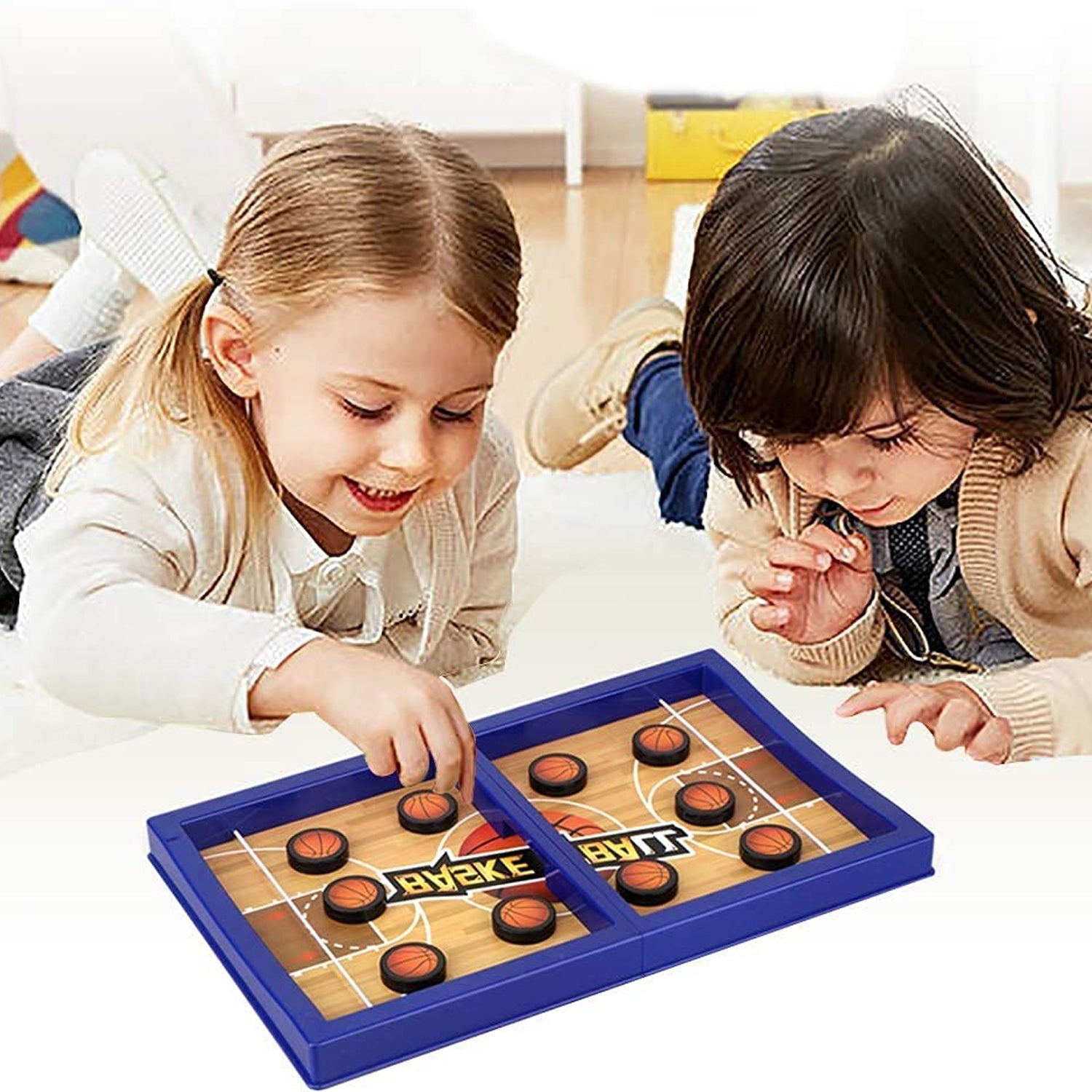 Wukusy Fast Sling Basketball Puck Game on desktop, featuring a compact ice hockey-themed table game for kids and adults.