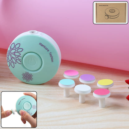 Wukusy baby electric manicure nail care set with colorful tools and attachments for gentle baby nail trimming and filing.