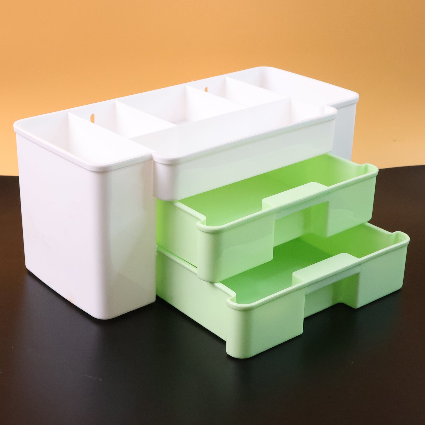 Wukusy 2-layer desktop storage organizer for home and kitchen, with compartments for organizing office supplies and small items.