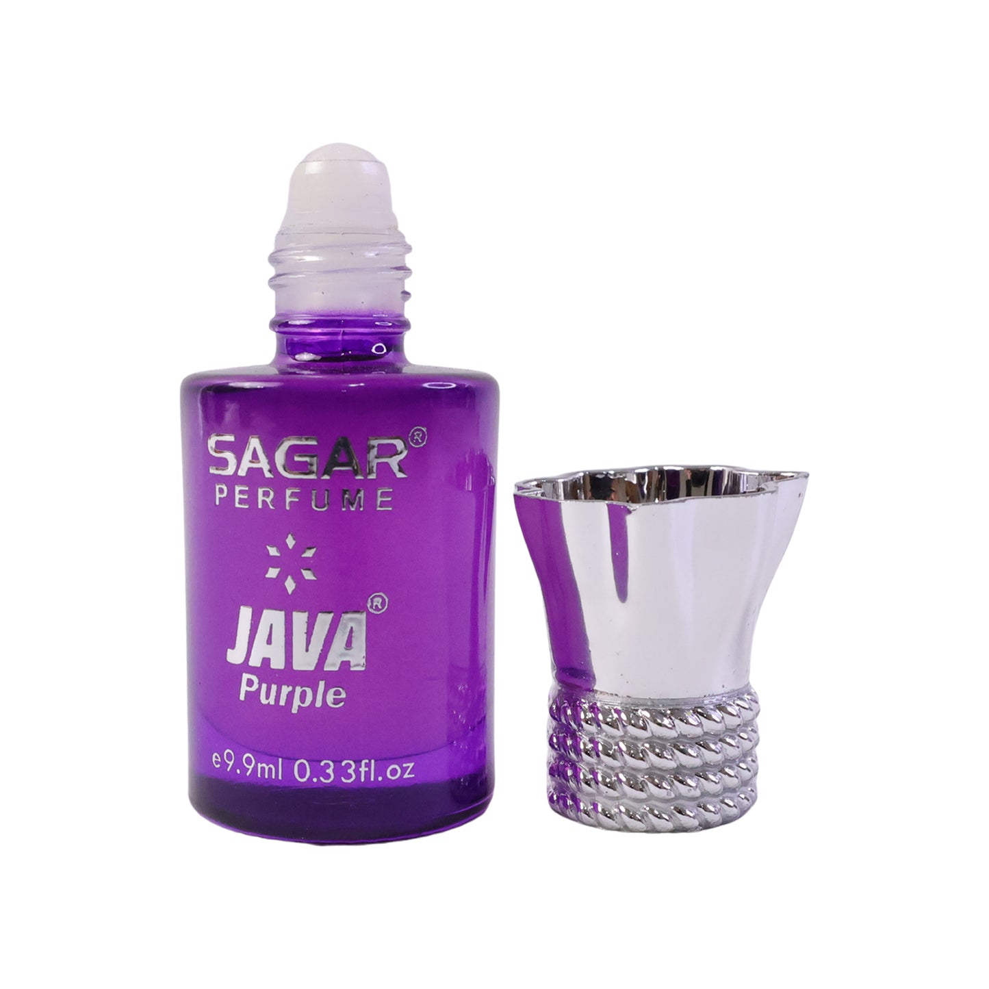 Wukusy Sagar Java Purple roll-on attar perfume oil in 9.9ml bottle, alcohol-free fragrance for men and women, close-up view.