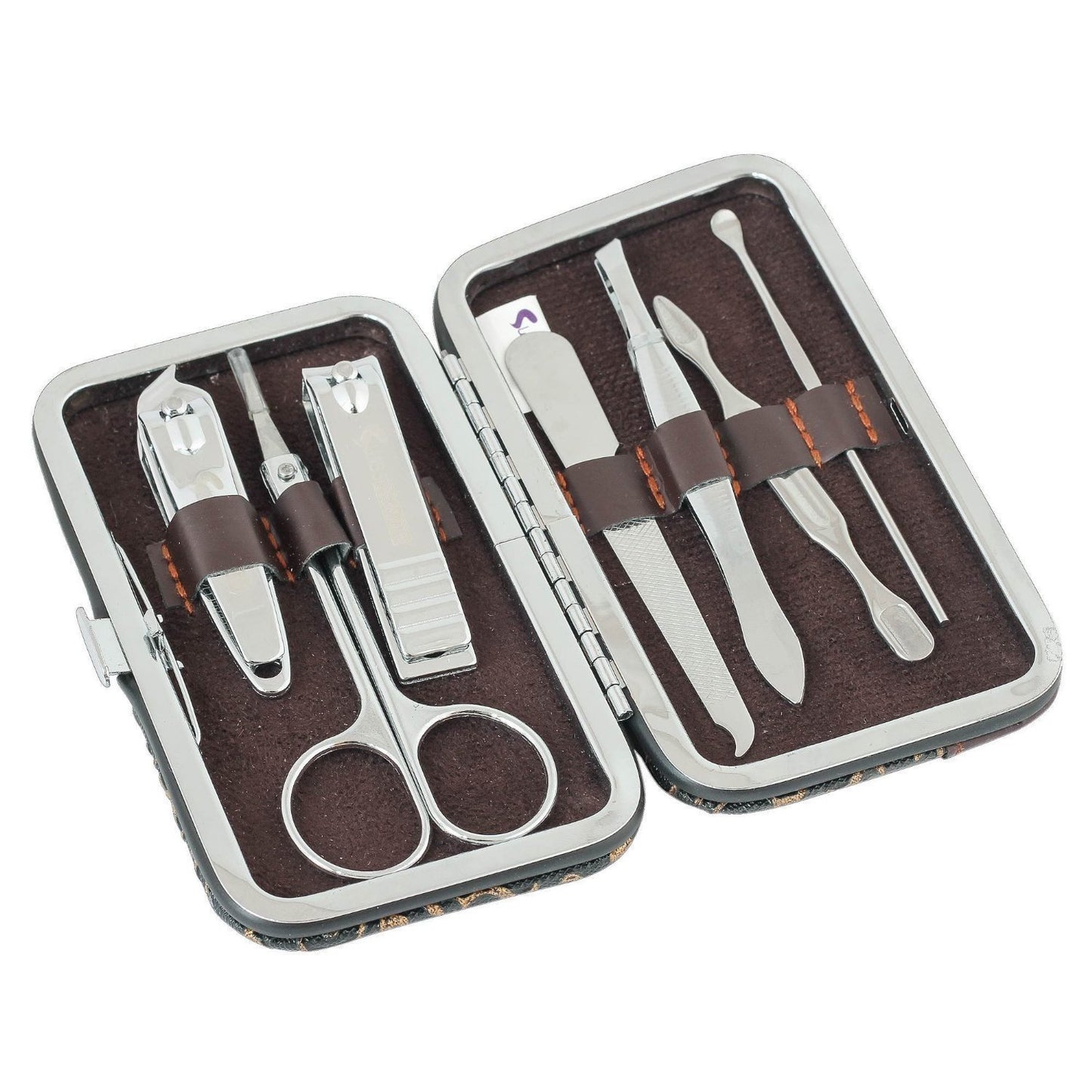 Wukusy 7-in-1 pedicure and manicure tools kit for women with various nail care tools, displayed in a compact case.