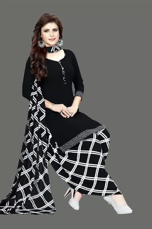 Black and white crepe printed dress material for women and girls, unstitched suit fabric from 9444 brand.