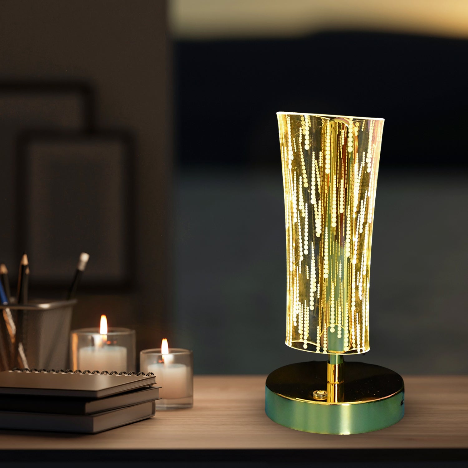 Elegant Wukusy luxury crystal table lamp with a modern home decor design, featuring a shimmering crystal base and soft lighting.