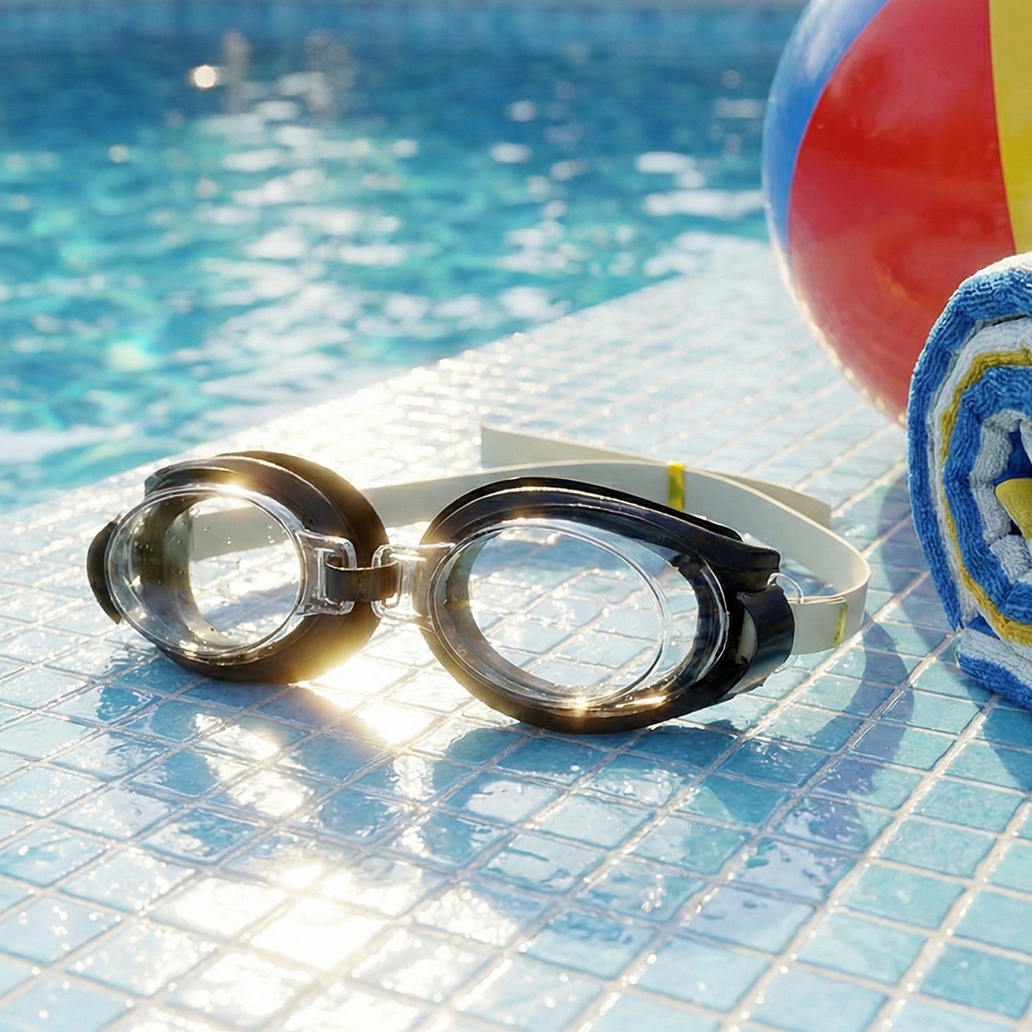 Wukusy UV protection swimming goggles with clear lenses and adjustable strap, designed for comfort and eye protection during swimming.