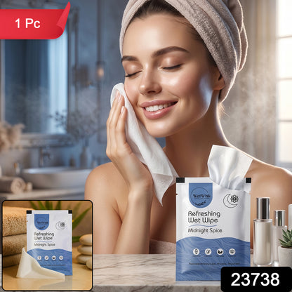 Wukusy Midnight Spice refreshing wet wipes for face, body, and hands, showing a single pack with vibrant Midnight Spice packaging