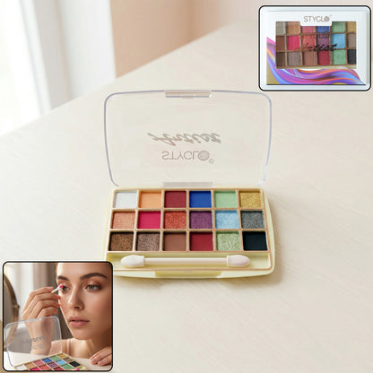 Wukusy 18-color eyeshadow makeup palette with neutral and vibrant shades, arranged in a rectangular compact.